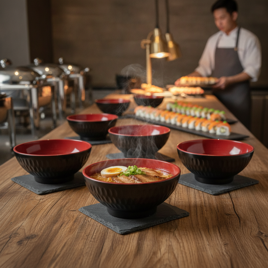 Red Melamine Bowl 95mm for Asian Buffets