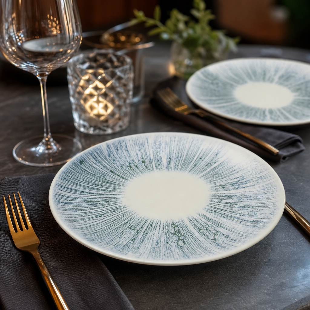 Vitrified Coupe Plates Starburst Design Vitrified Ceramic for Everyday Service (Pack of 12)