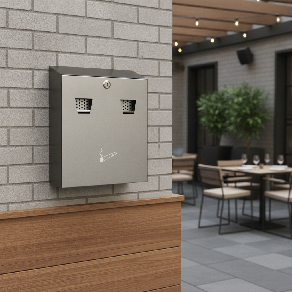 Powder-Coated Steel Wall-Mounted Ash Bin for Outdoor Areas