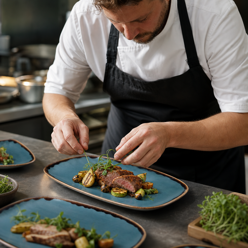 Oblong Chefs Plates x 298 153mm Blue Porcelain for Farm-to-Table Dining (Pack of 12)