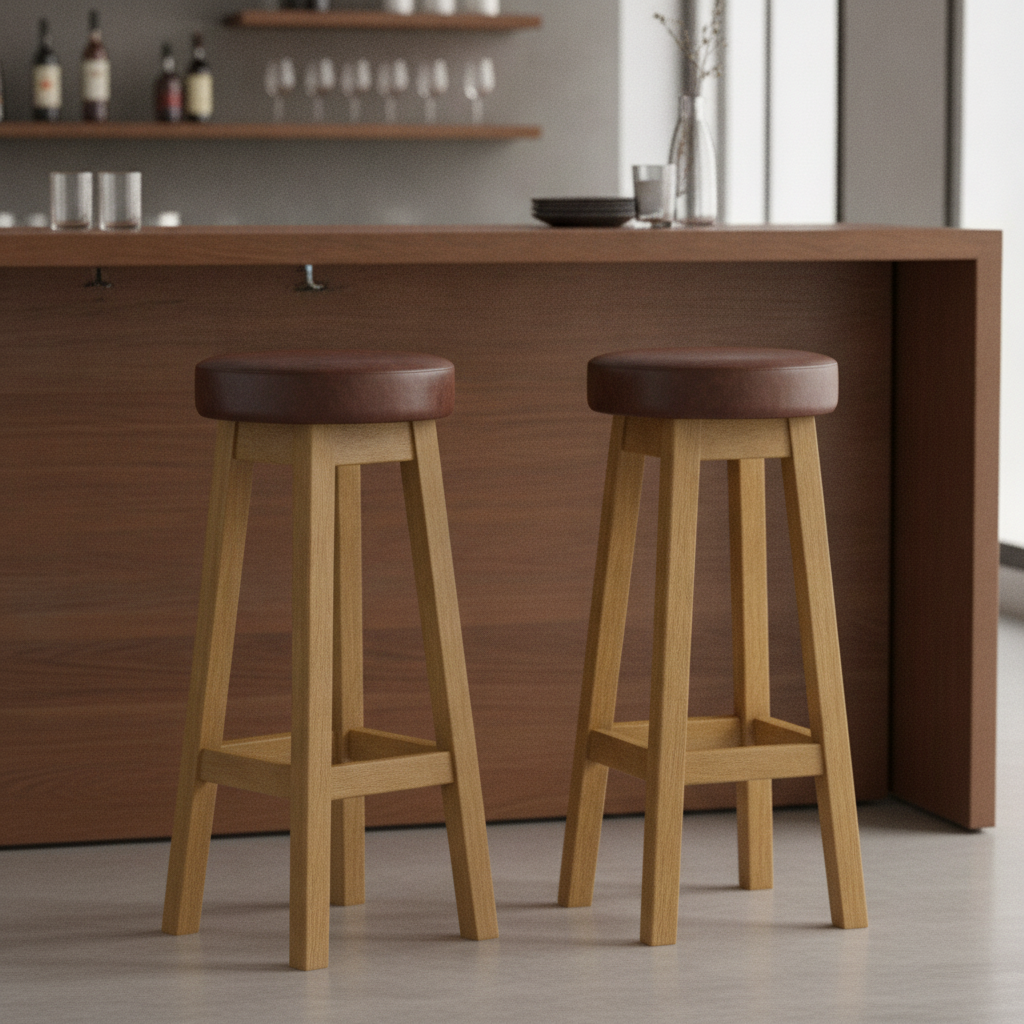 Rubber Wood High Stool with Bison Espresso Seat 760x335mm for Dining Spaces (Pack of 2)