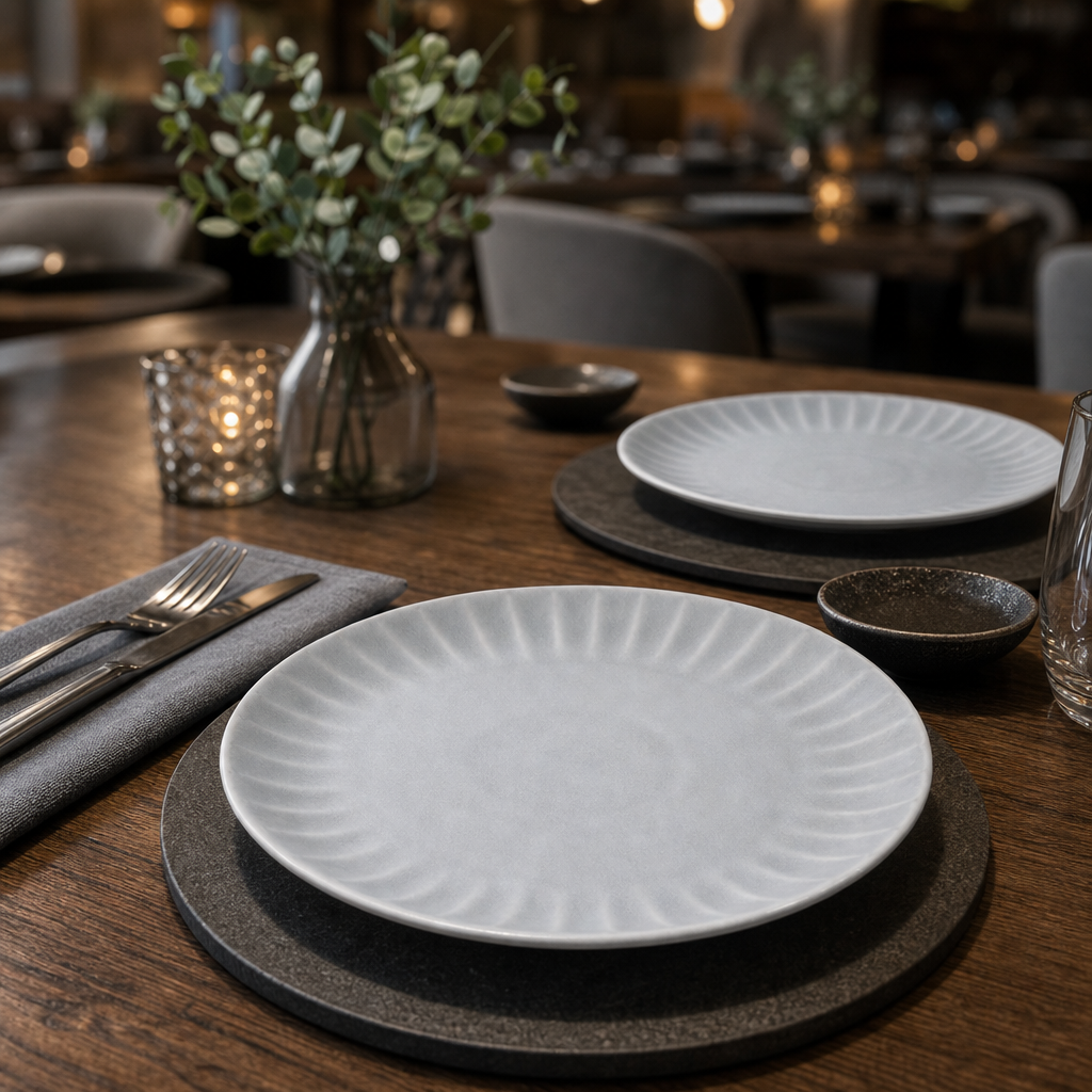Plates Concrete Grey Porcelain for Casual Dining (Pack of 6)