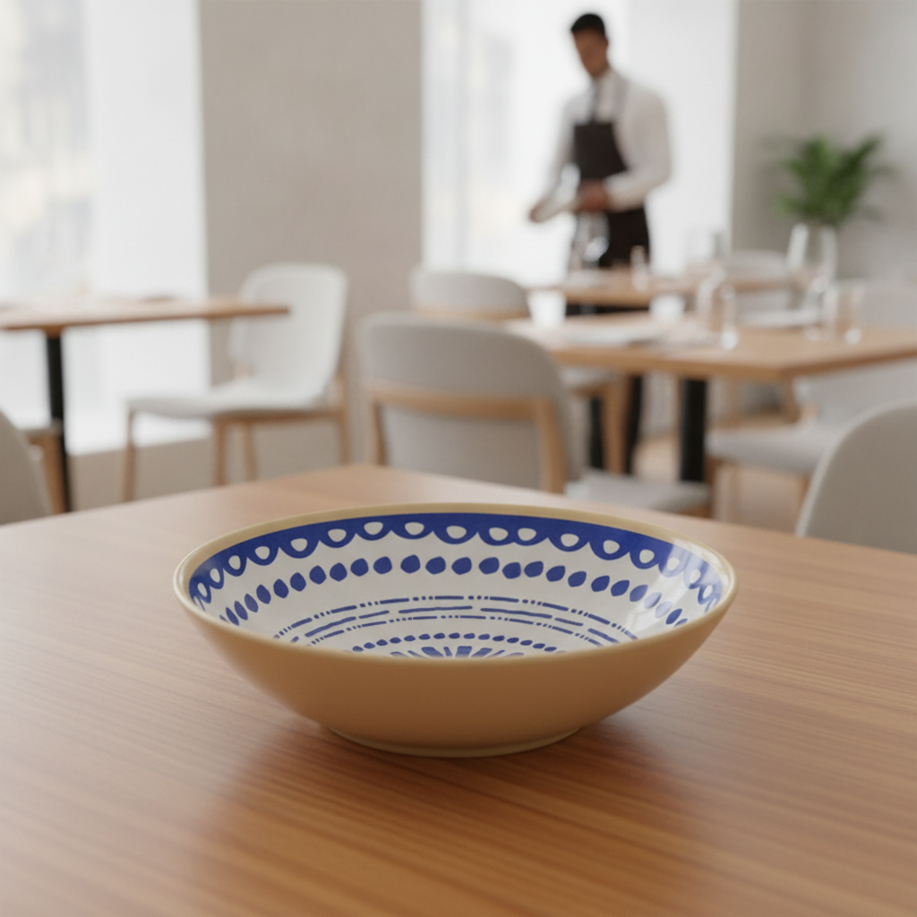 Melamine Bowl with Blue & White Interior 190mm for Catering