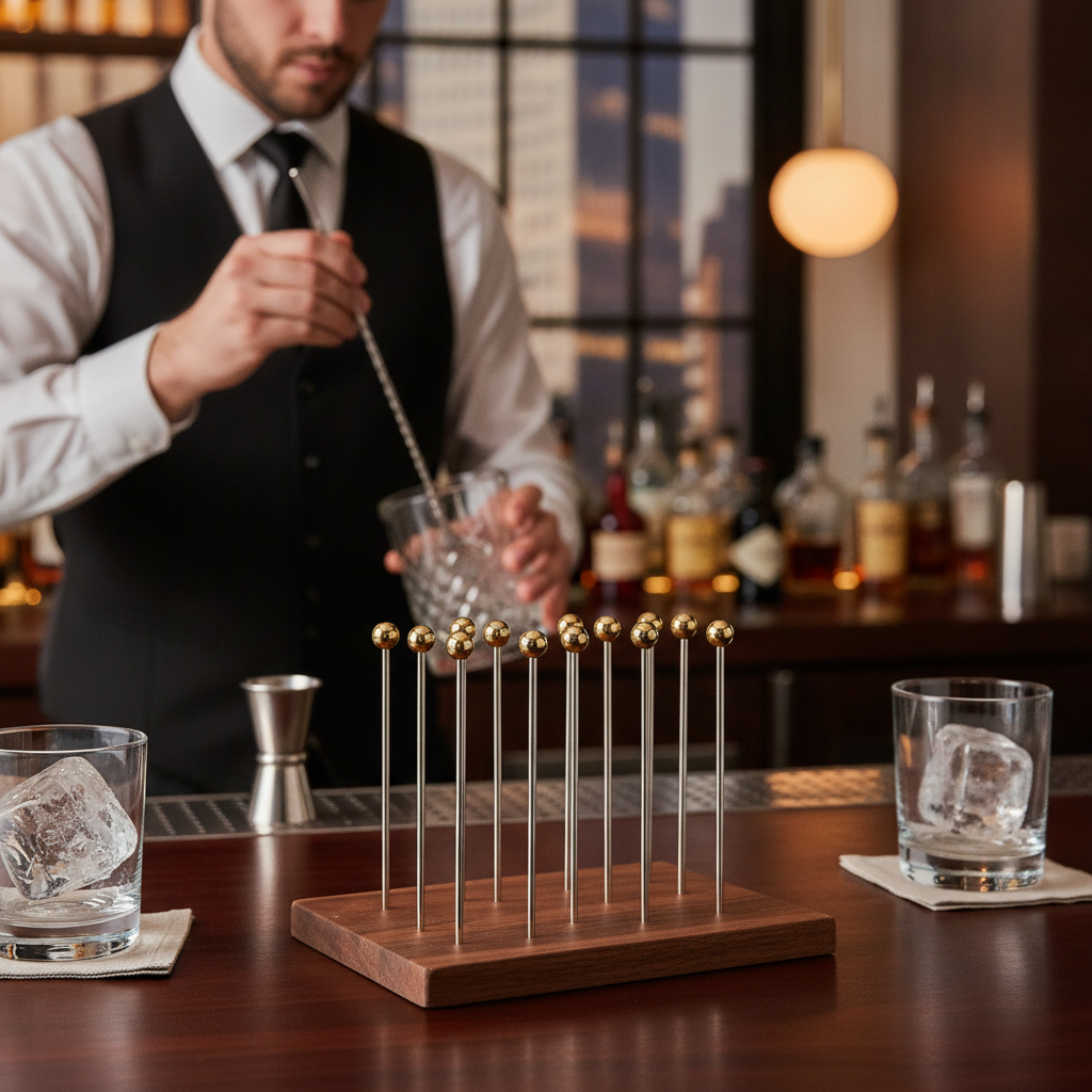 Stainless Steel Gold Ball Garnish Picks 108mm for Cocktail Presentation (Pack of 10)