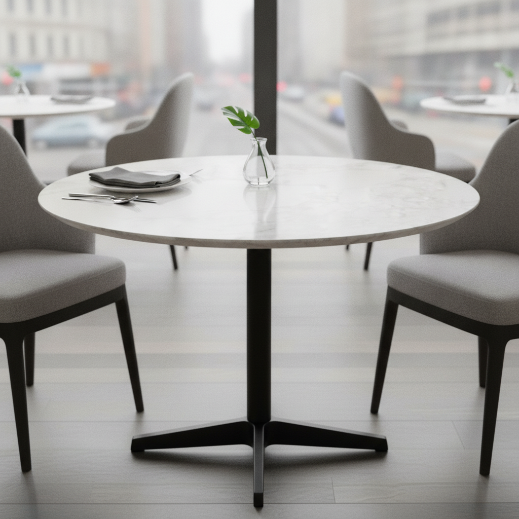 Wood Round Marble Effect Tabletop 600mm for Dining Areas