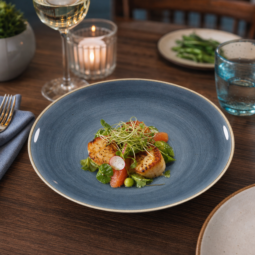 Coupe Plates 217mm Blue Vitrified Ceramic for Elegant Dining (Pack of 12)