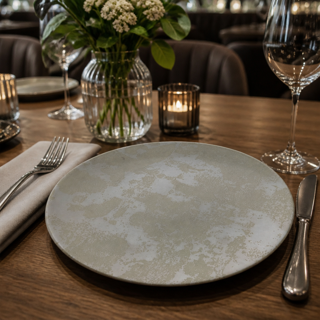 Crushed Velvet Coupe Plates 255mm Grey Bone China for Elegant Dining (Pack of 6)