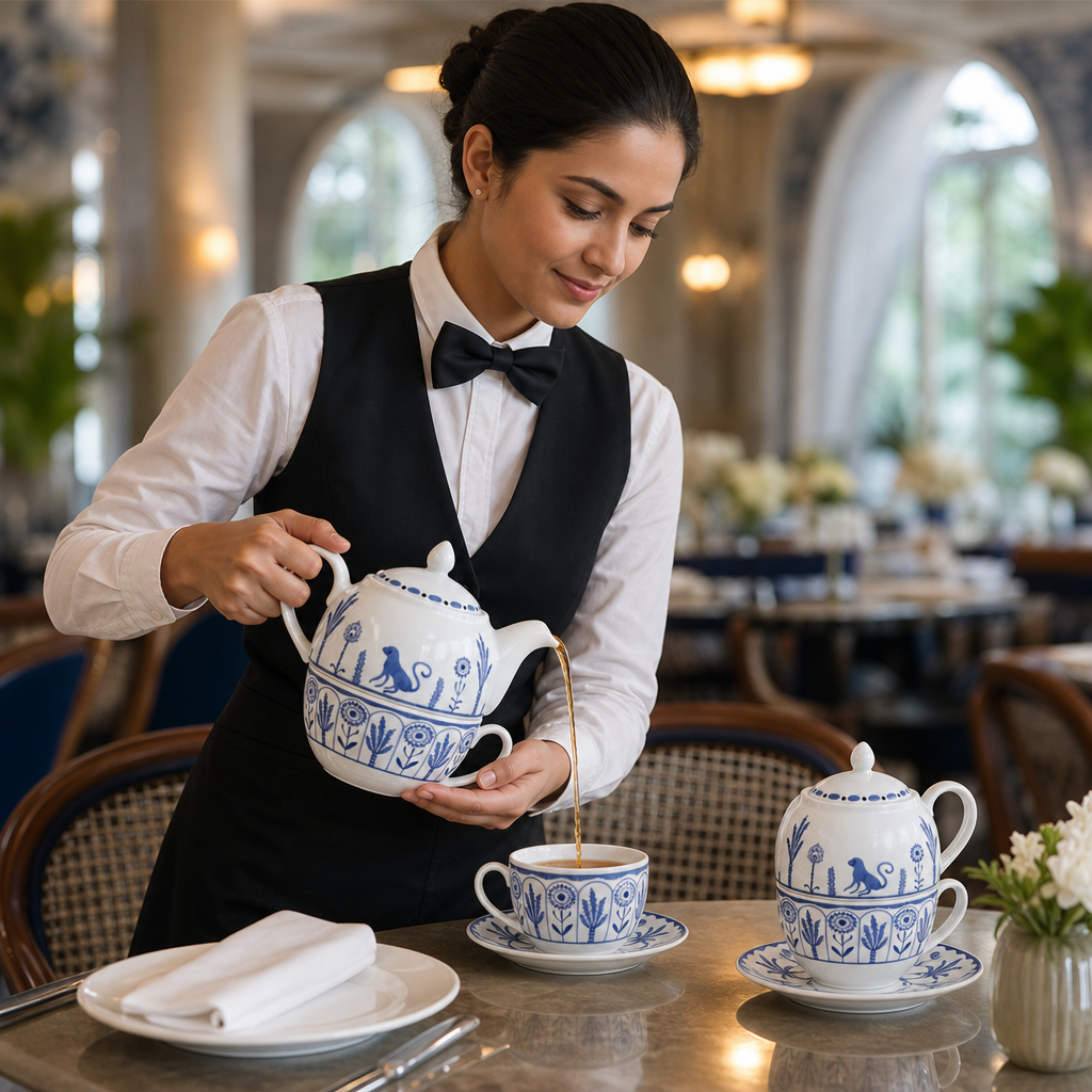 Bone China Tea for One Set with Exotic Blue Design (Pack of 6)