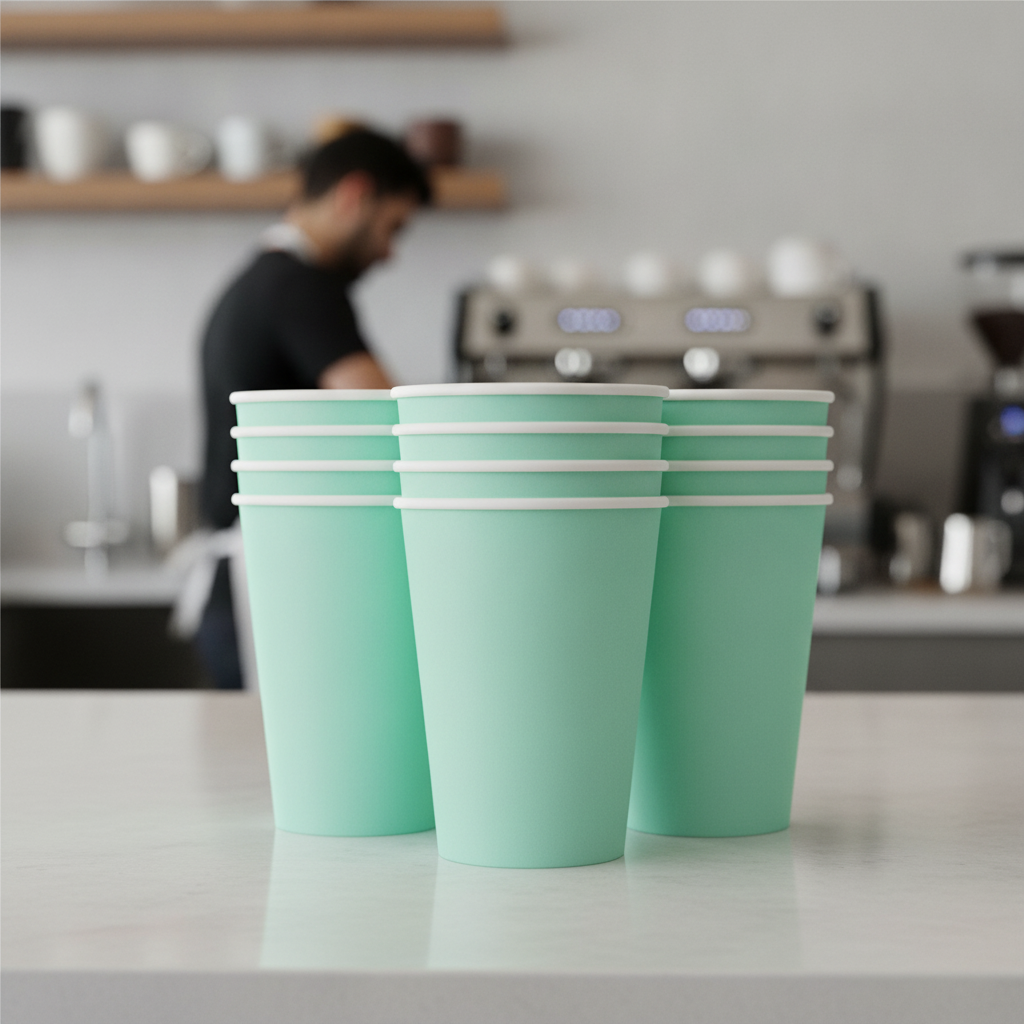 Cardboard Turquoise Takeaway Coffee Cups 340ml for Hot Drinks (Pack of 50)