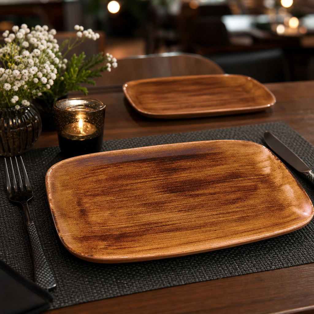 Oblong Plates Vintage Copper Porcelain for Stylish Dining (Pack of 6)