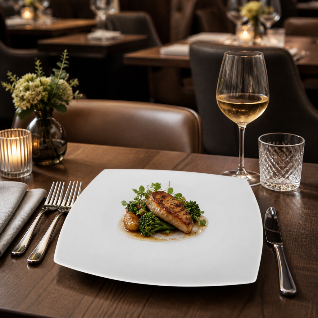 Rounded Square Porcelain Plates 310mm for Hotels & Restaurants (Pack of 6)