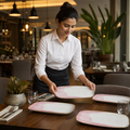 Oblong Plates Pink Vitrified Ceramic for Dining (Pack of 12)