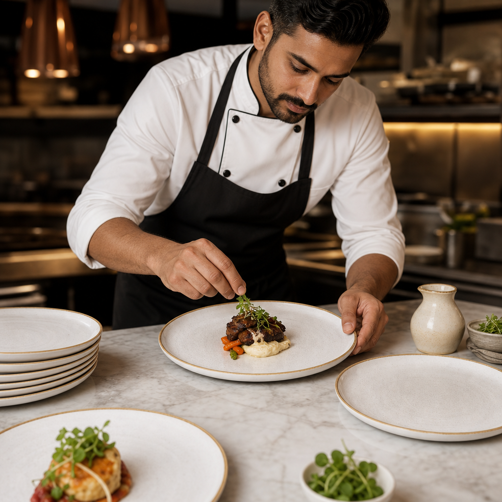 Walled Chefs Plates White Vitrified Ceramic for Restaurants & Cafés (Pack of 6)