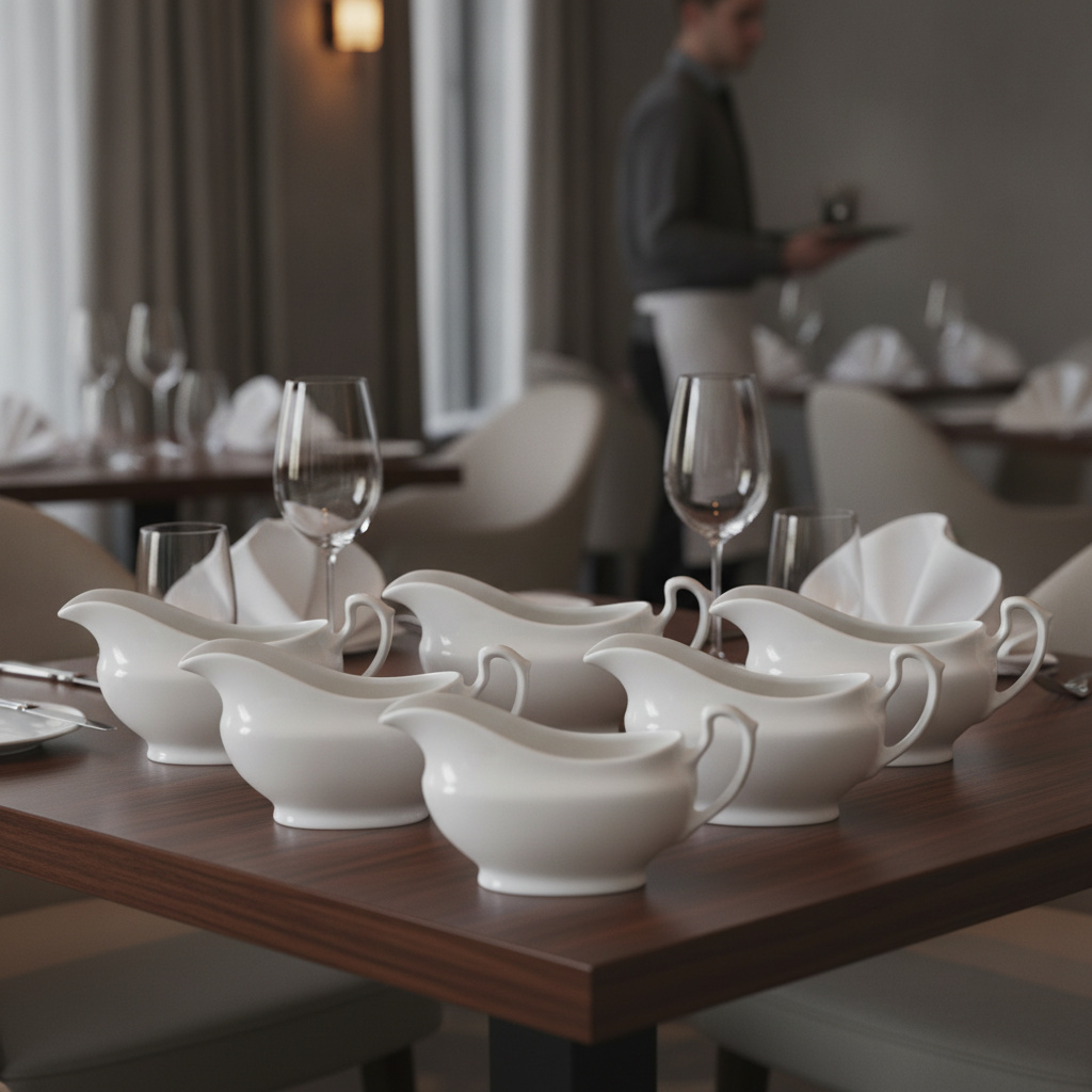 Super Vitrified Ceramic White Gravy Boat 112ml for Dining (Pack of 6)