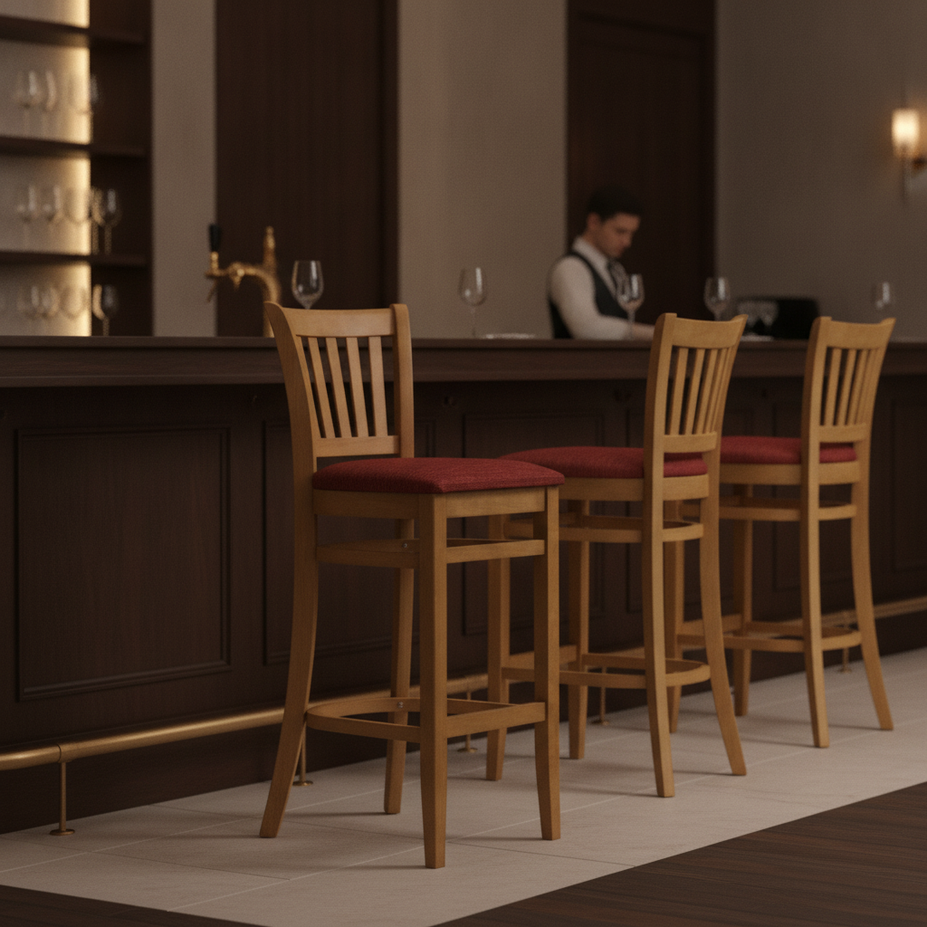 Rubber Wood Bar Chair with Padded Seat 1100mm for Commercial Use