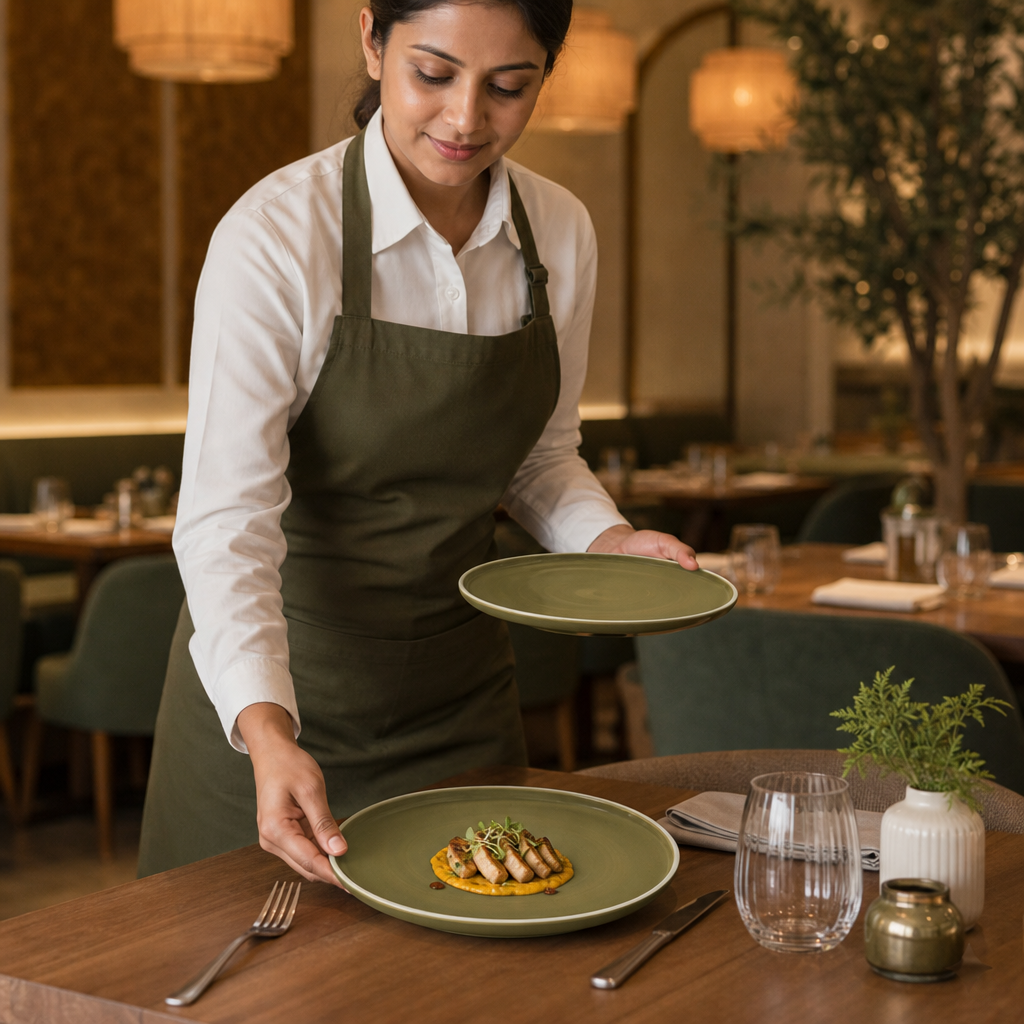 Olive Alumina Stack Plates Green Vitrified Ceramic for Casual Dining (Pack of 12)