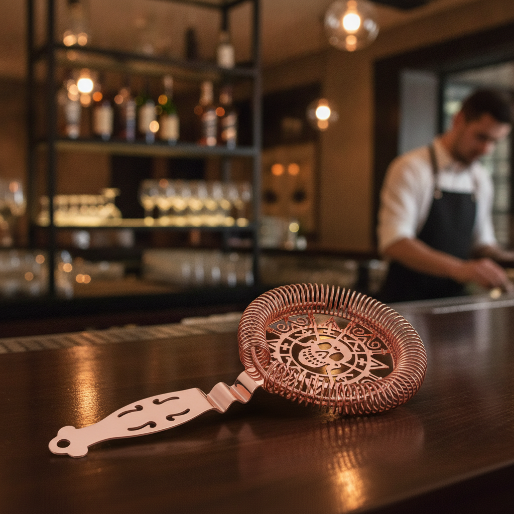 Stainless Steel Copper Plated Skull Throwing Strainer 193mm for Bars & Pubs