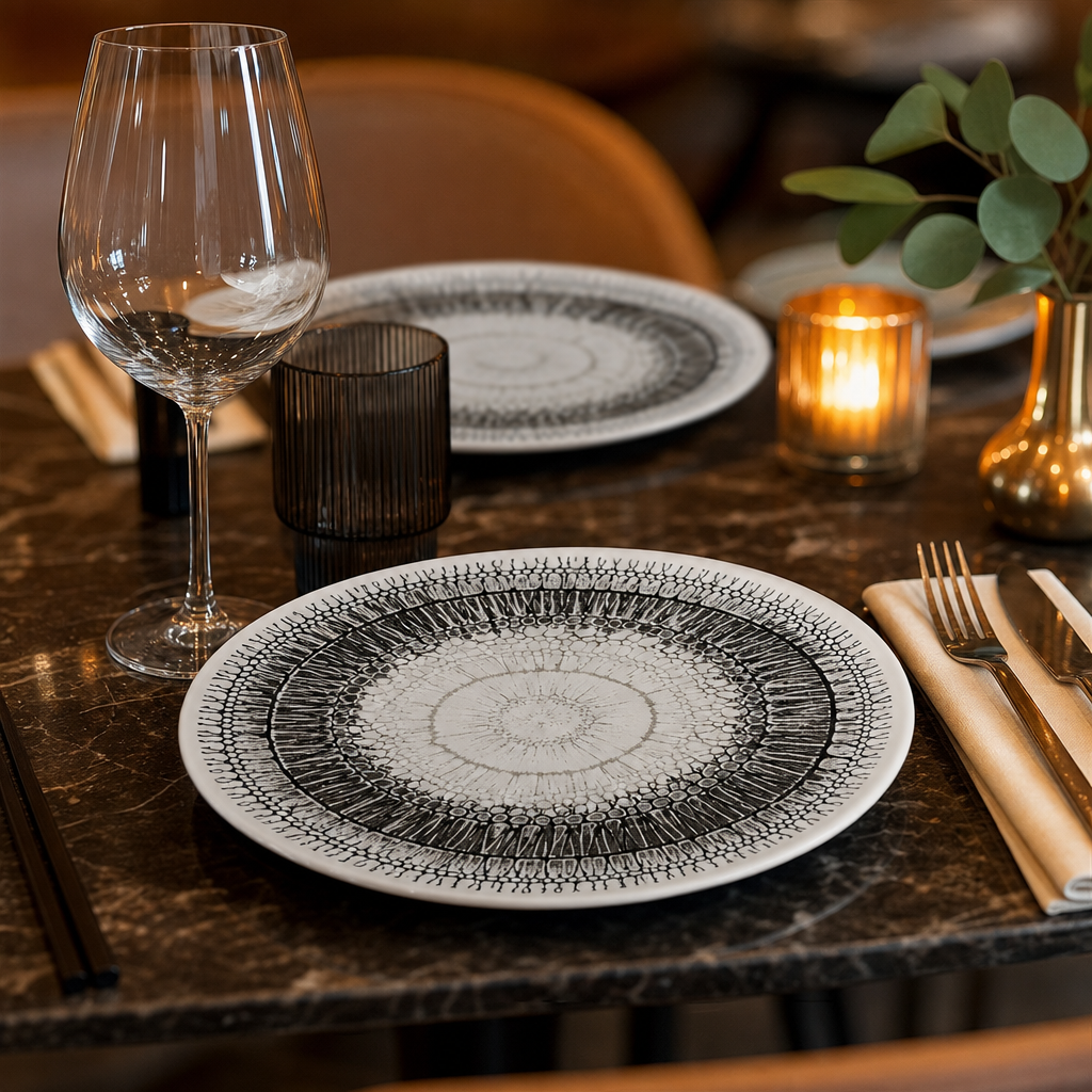 Coupe Plates Black Vitrified Ceramic for Stylish Table Settings (Pack of 12)