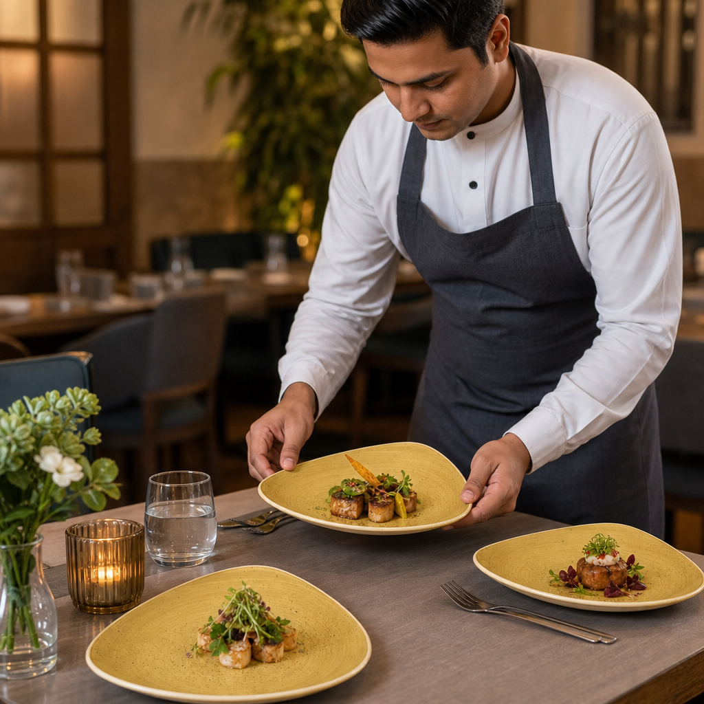 Triangular Plates 265mm Mustard Vitrified Ceramic for Dining (Pack of 12)