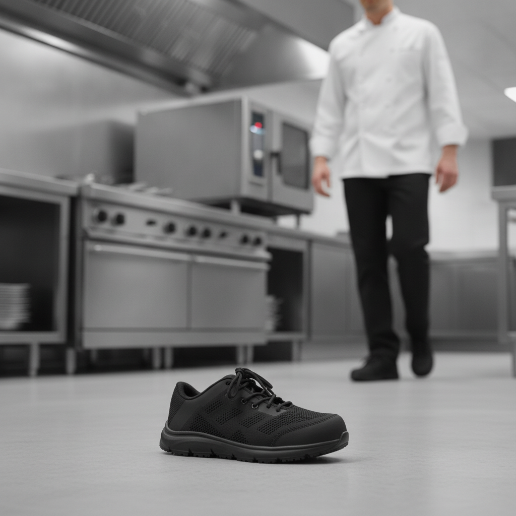 Recycled Polyester Safety Trainers Black for Hospitality Staff
