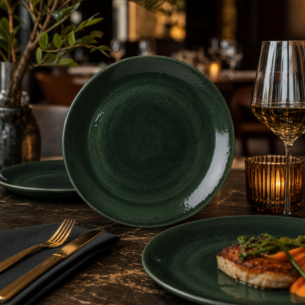 Coupe Plates Dark Green Porcelain for Dining Experiences (Pack of 12)