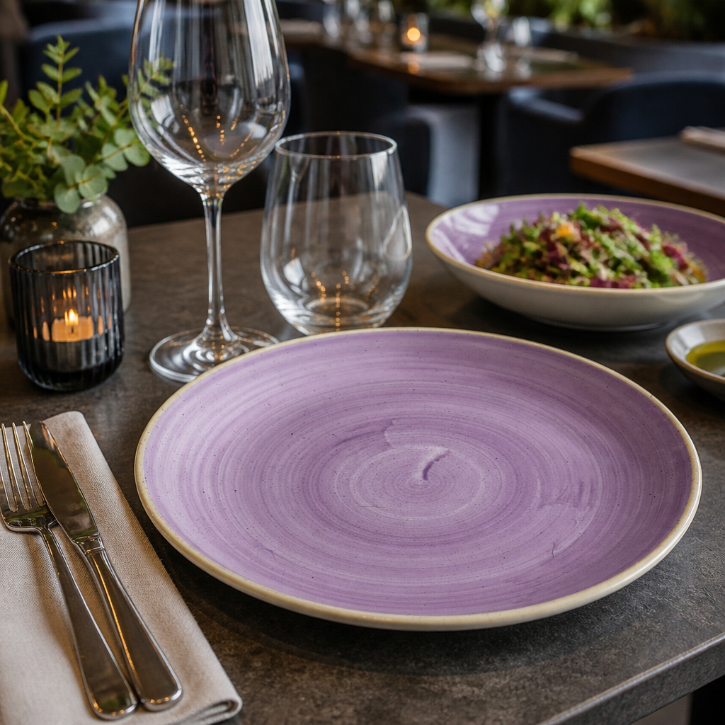 Hand Decorated Coupe Plates Purple Vitrified Ceramic for Elegant Dining (Pack of 12)