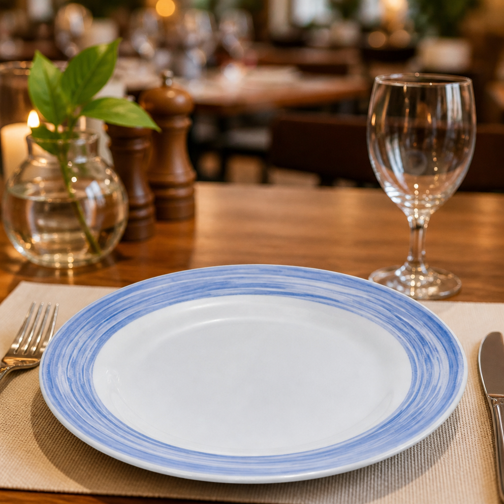 Opal Glass Soup Plates with Brush Rim 225mm for Healthcare Environments