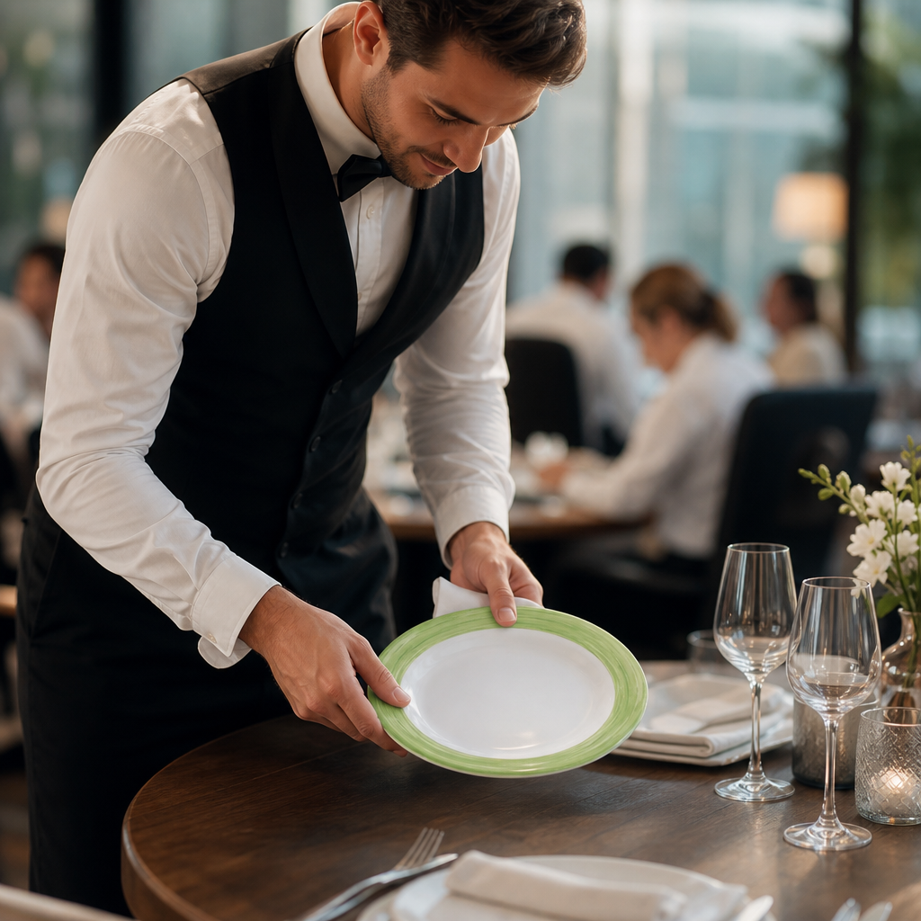 Dinner Plates Coloured Rim 252mm Glass for Healthcare & Catering (Pack of 12)
