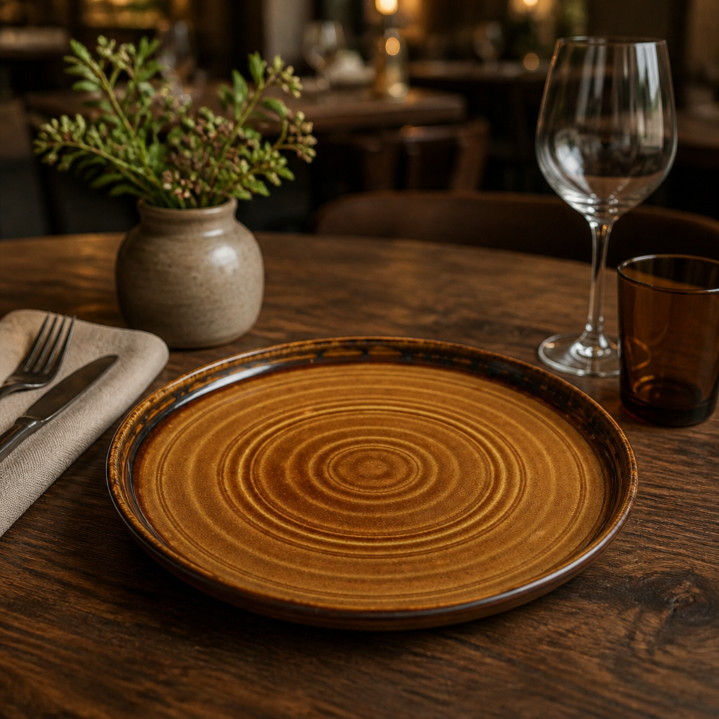 Hand-Finished Walled Plates 210mm Brown Porcelain for Dining Experience (Pack of 6)