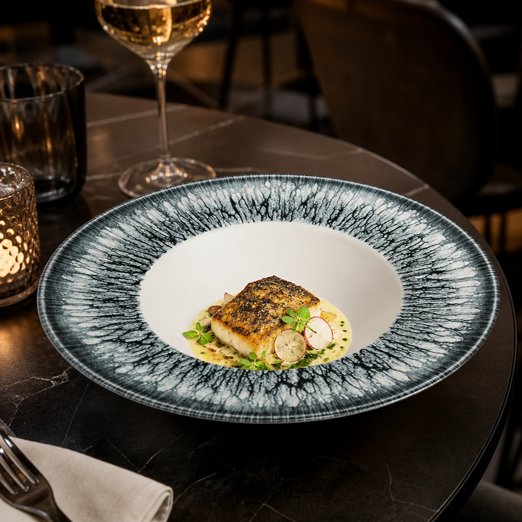Inked Lumé Wide Rim Bowls Black 240mm for Elegant Dining