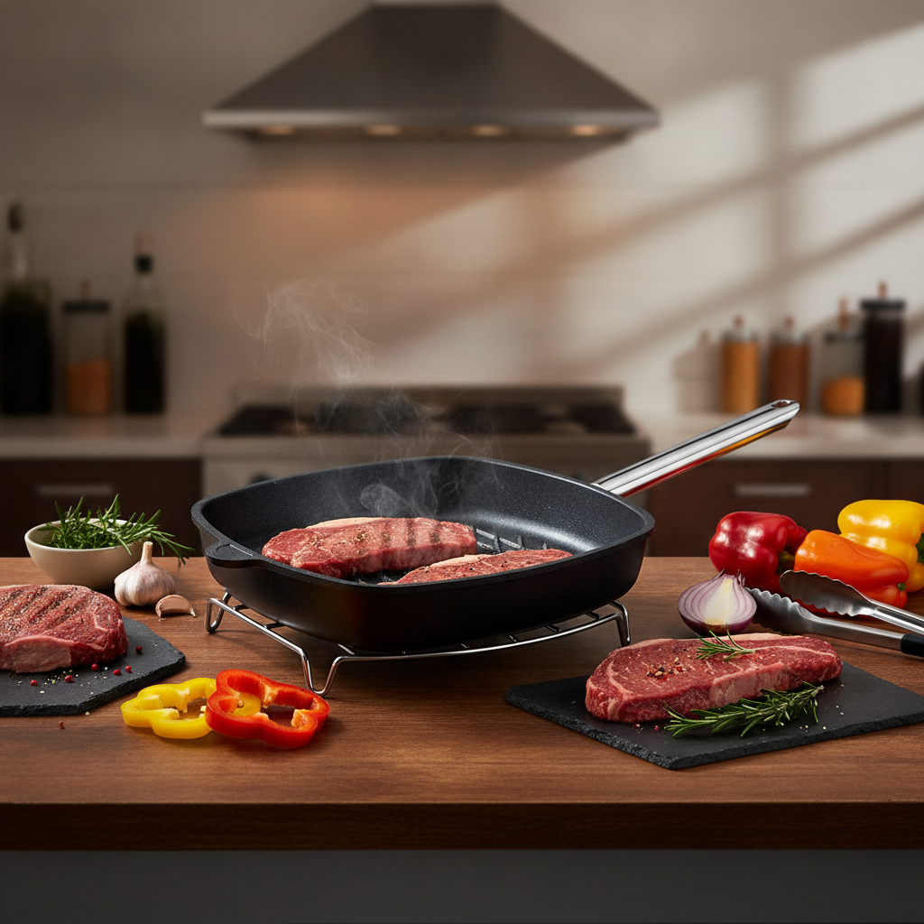 Cast Aluminium Non-Stick Flat Square BBQ Surface Pan 28cm for Grilling