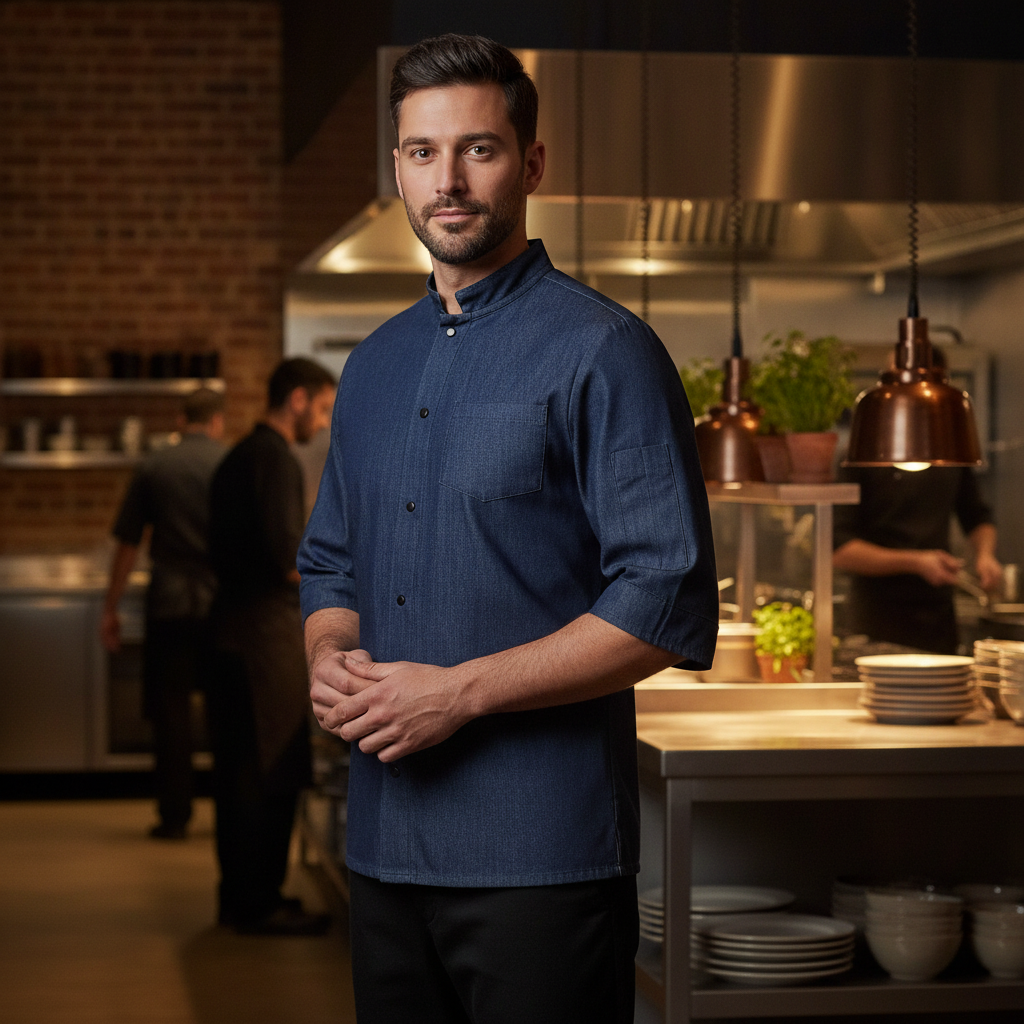 Denim Chef Shirt for Urban Cafés & Gastropubs