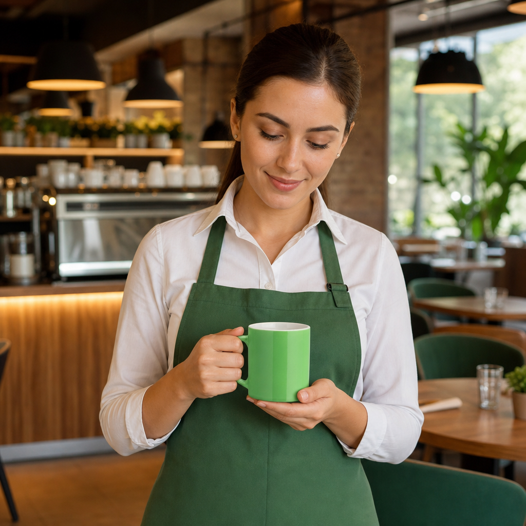 Straight-Sided Mugs 340ml Green Ceramic for Coffee Shops (Pack of 12)