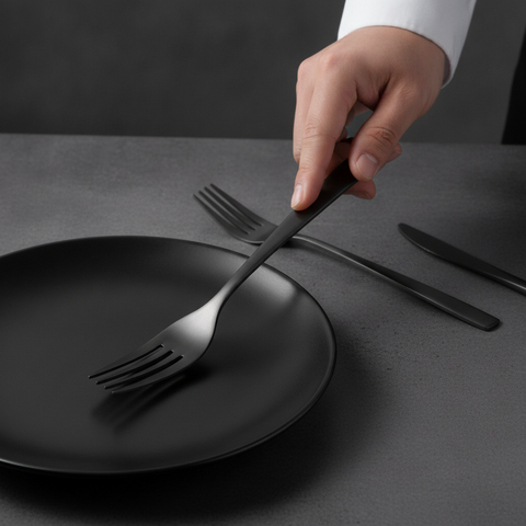 18/0 Stainless Steel Black Table Forks for Dining (Pack of 12)