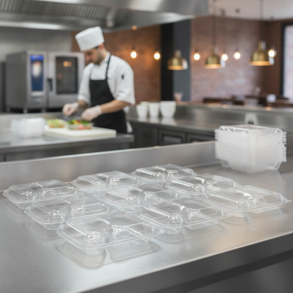 rPET Two Compartment Takeaway Container Lids for Food Storage (Pack of 365)