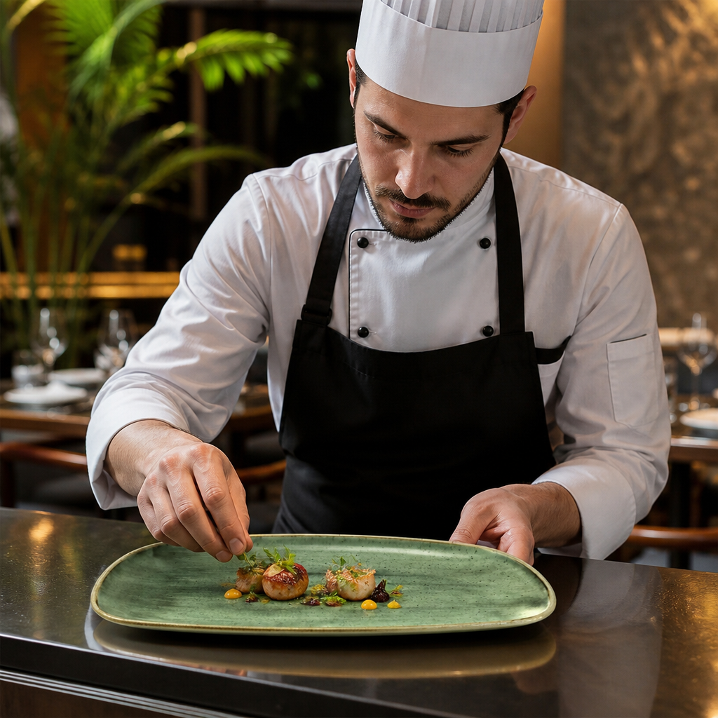 Oval Chefs Plates 300mm Green Vitrified Ceramic for Modern Tabletop Presentation (Pack of 12)