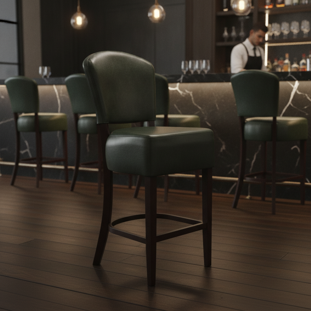 Faux Leather Bar Chair in Dark Walnut 1175mm for Commercial Spaces