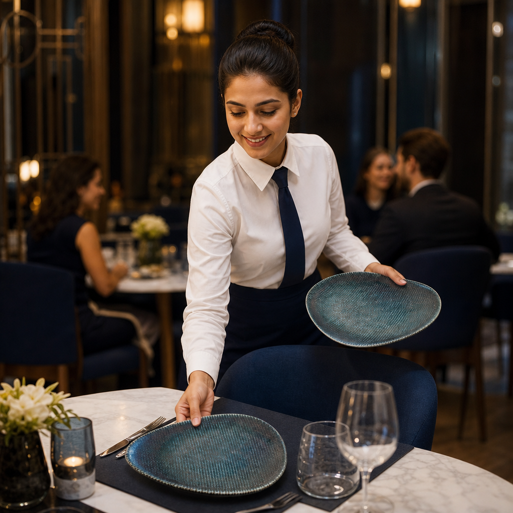 Plates 254mm Blue Vitrified Ceramic for Dining (Pack of 12)