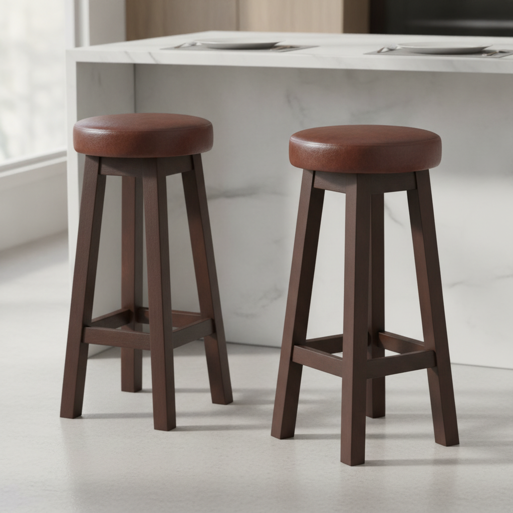 Rubber Wood High Stool with Bison Espresso Seat 760x335mm for Dining Spaces (Pack of 2)