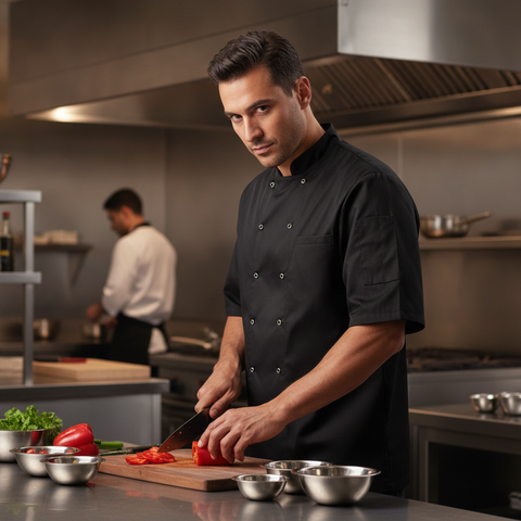 Polycotton Black Short Sleeve Chef Jacket for Professional Kitchens