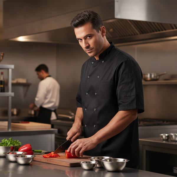 Polycotton Black Short Sleeve Chef Jacket, Cotton &amp; Recycled Polyester