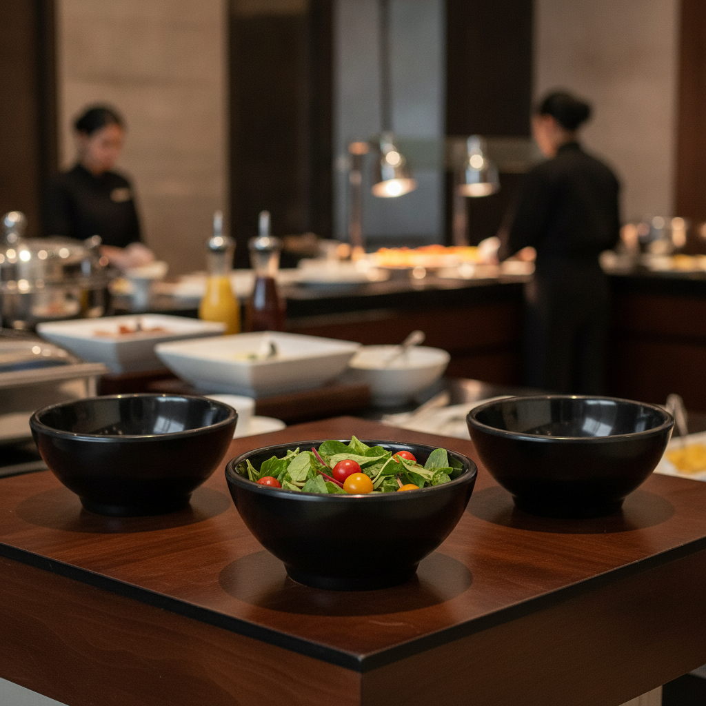 Melamine Black Round Bowl 130mm for Buffet Service
