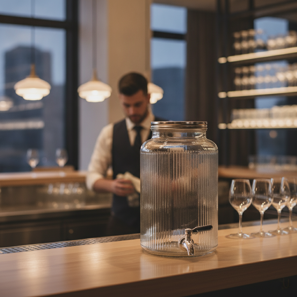 Glass Ribbed Punch Barrel 6L for Events & Gatherings