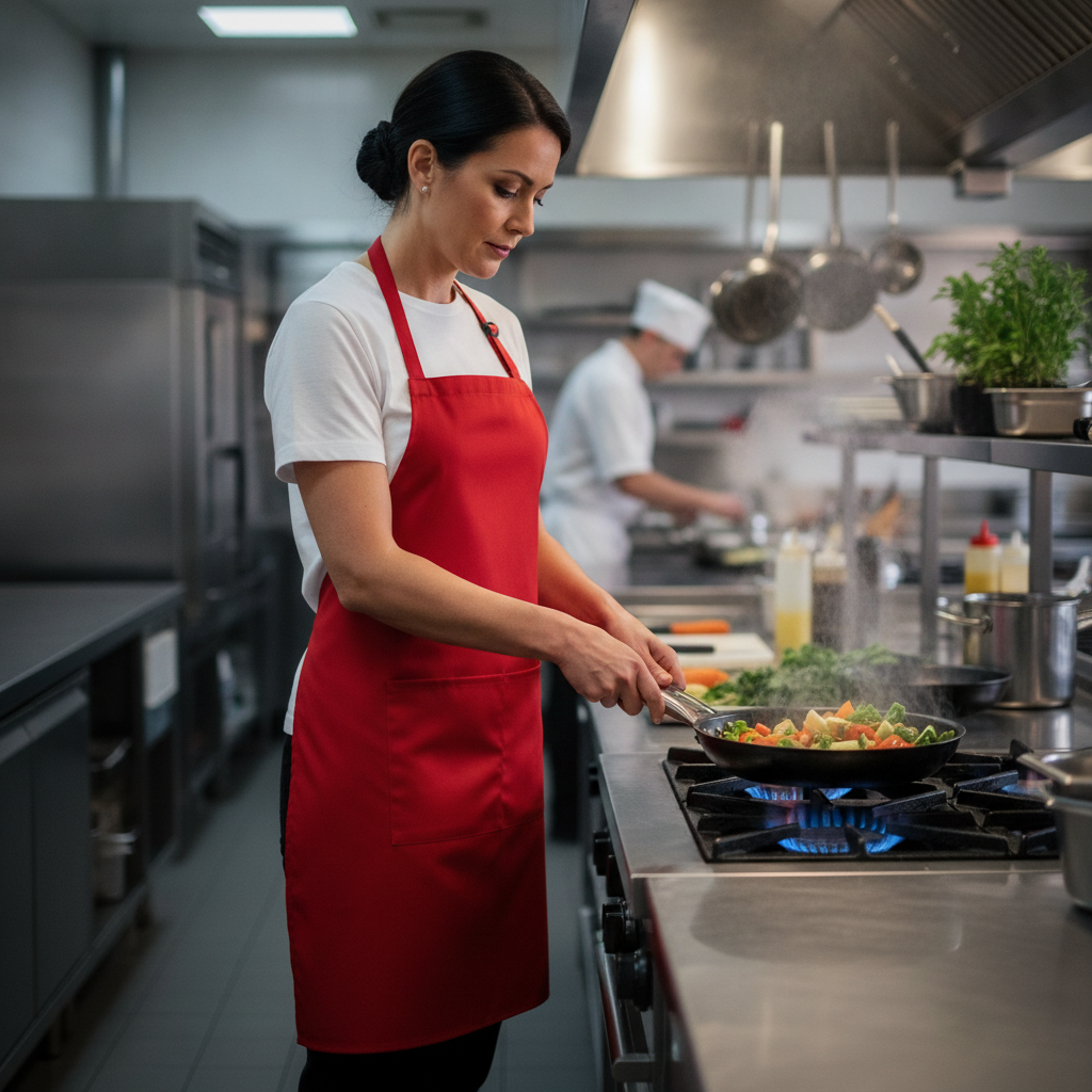 Red Polycotton Bib Apron for Busy Kitchens