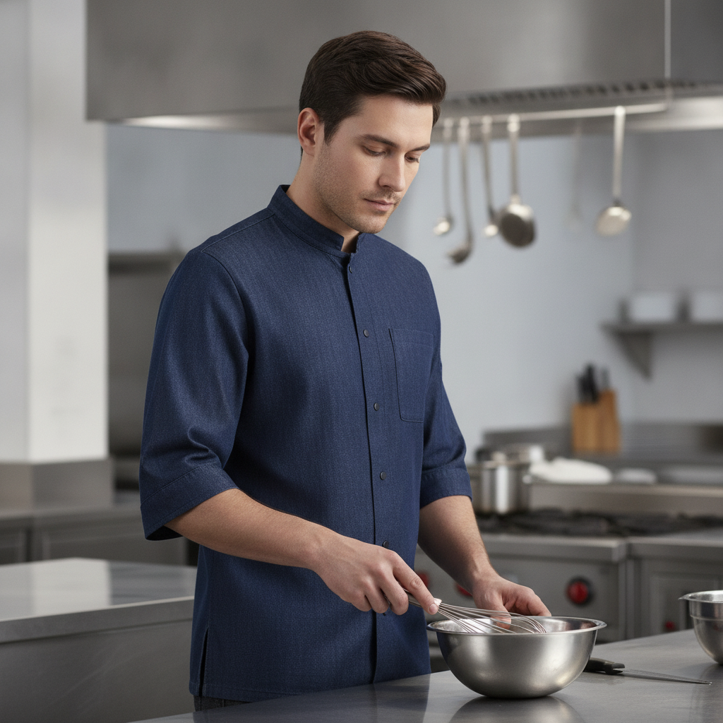 Denim Chef Shirt Size L for Open Kitchens