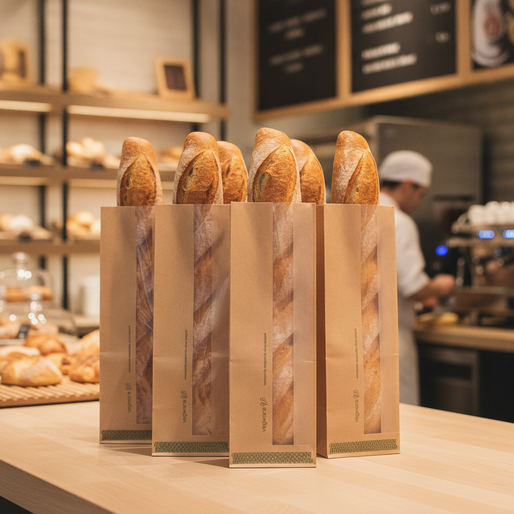 Compostable Kraft Baguette Bags with PLA Window for Food-to-Go (Pack of 1000)