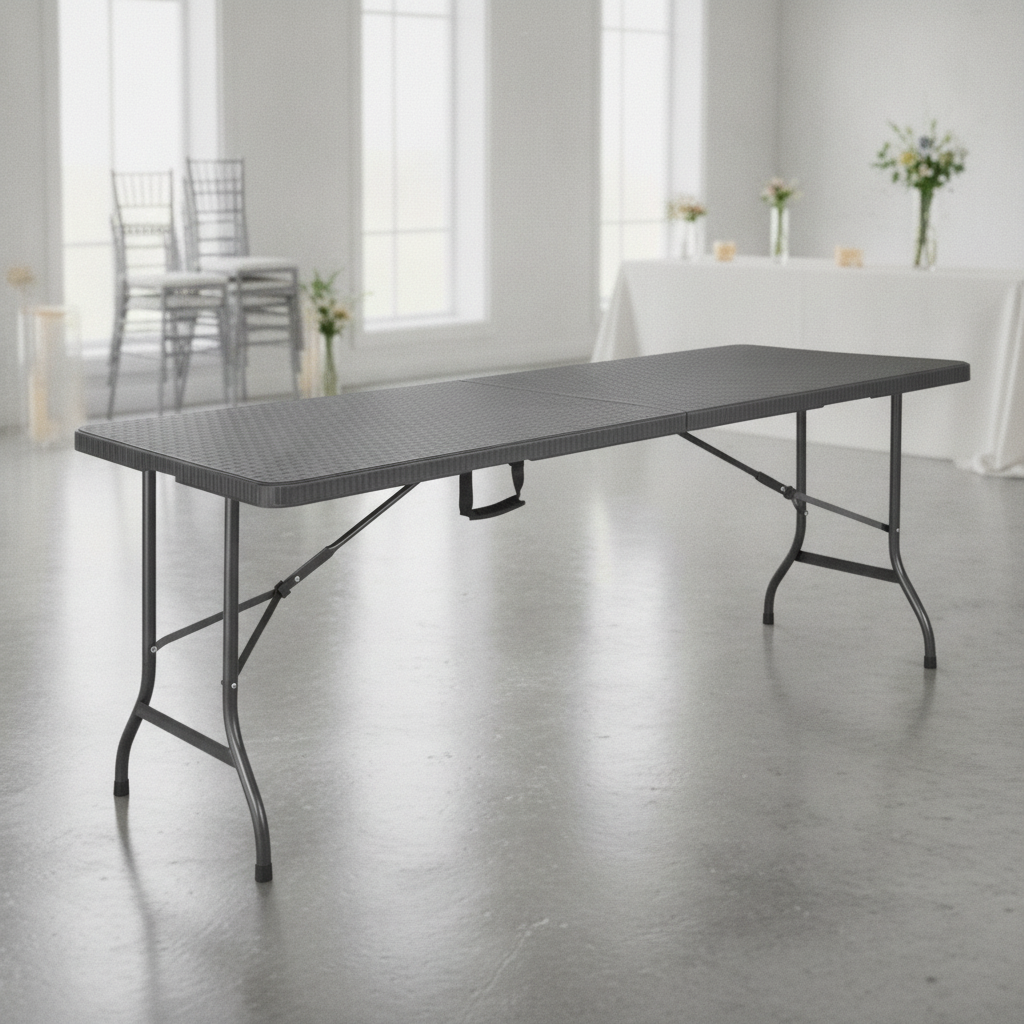 Powder Coated Steel Rattan Rectangular Folding Table 6ft for Events