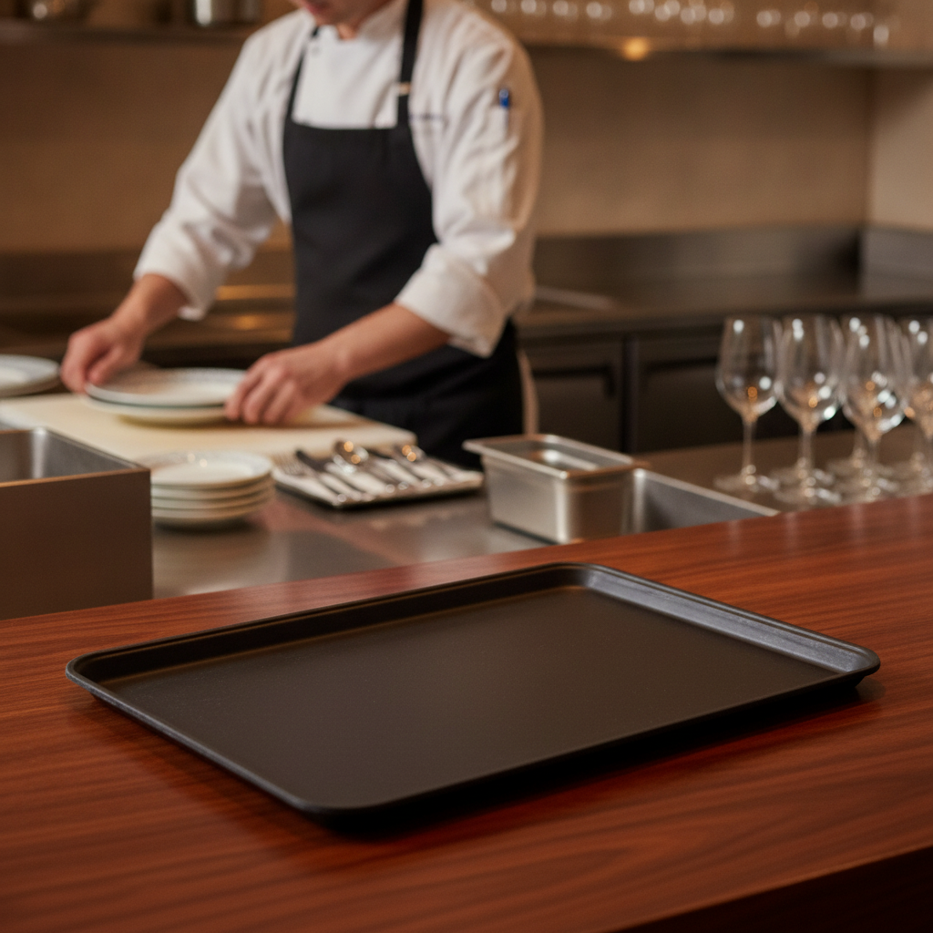 Fibreglass Rectangular Tray Black 450x650mm for Fine Dining