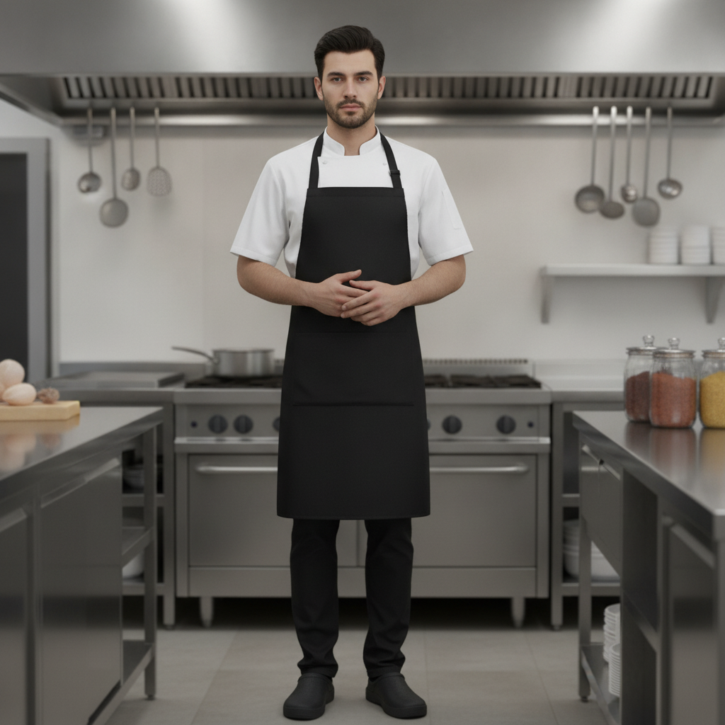 Polycotton Black Bib Apron for Kitchen Staff