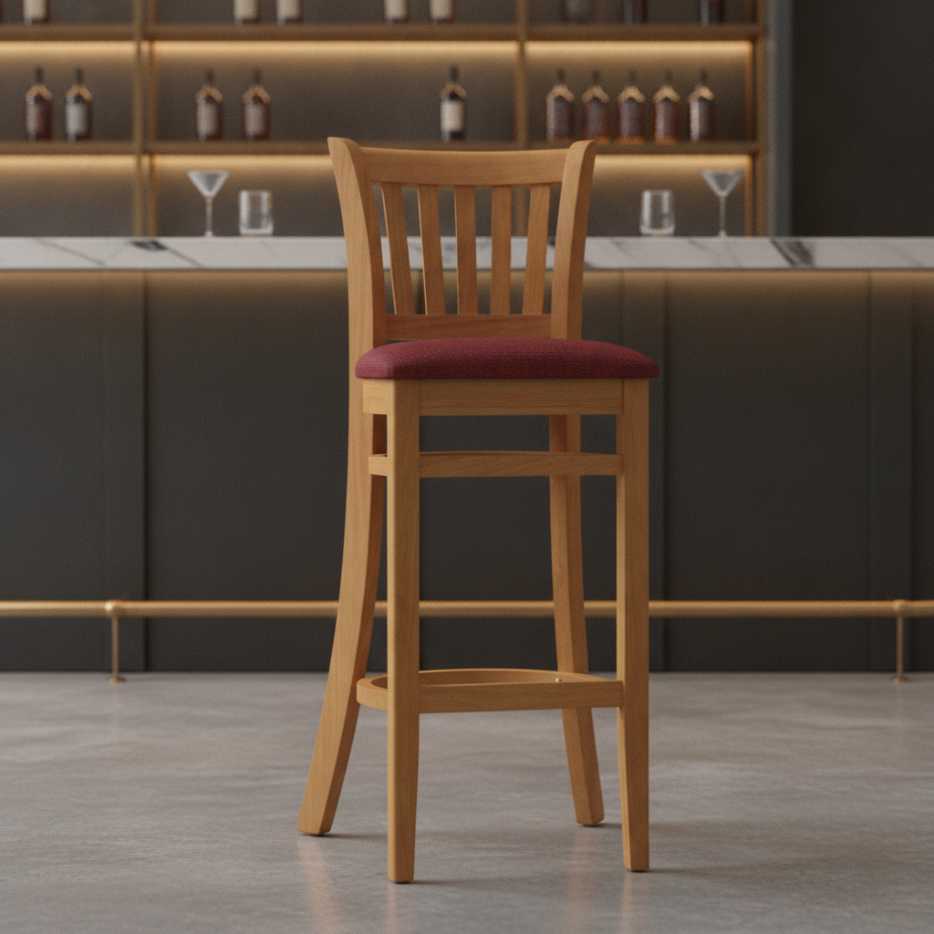 Rubber Wood Bar Chair with Padded Seat 1100mm for Commercial Use